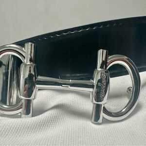 Black Leather Men's Belt with Silver Accents